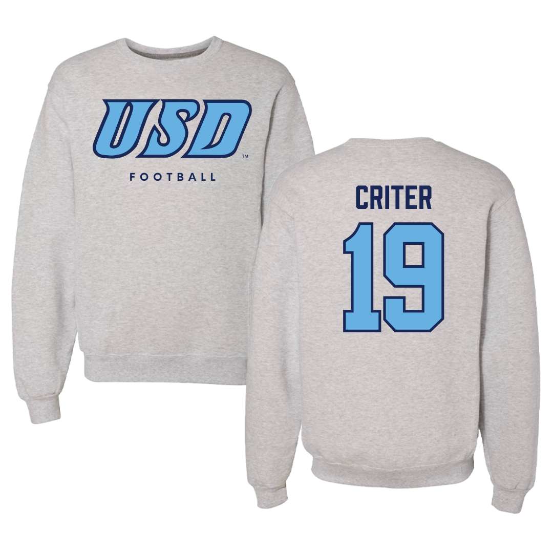University of San Diego Football Gray Crewneck  - #19 Adam Criter