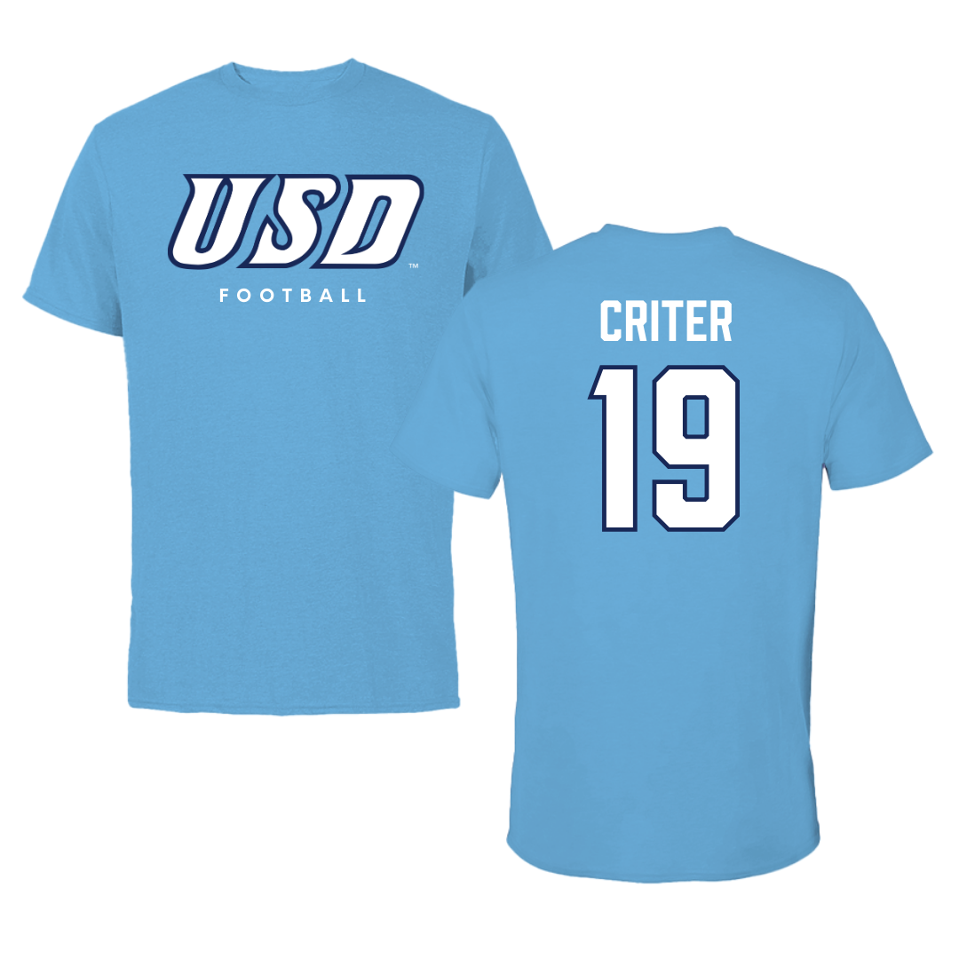 University of San Diego Football Carolina Blue Tee  - #19 Adam Criter