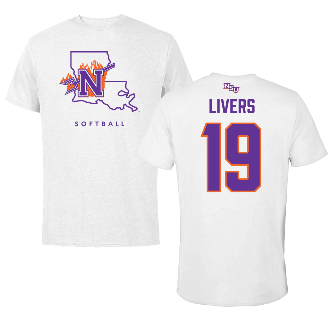 Northwestern State University Softball White Tee  - #19 Sophia Livers
