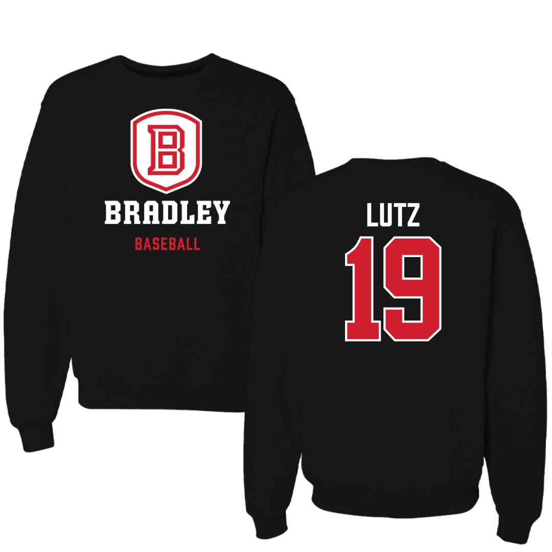 Bradley University Baseball Black Block Crewneck - #19 Travis Lutz