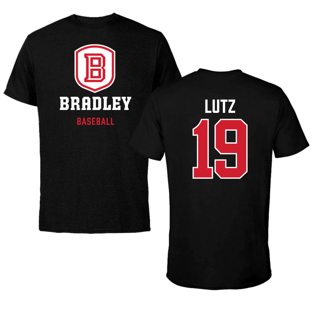 Bradley University Baseball Black Block Tee - #19 Travis Lutz