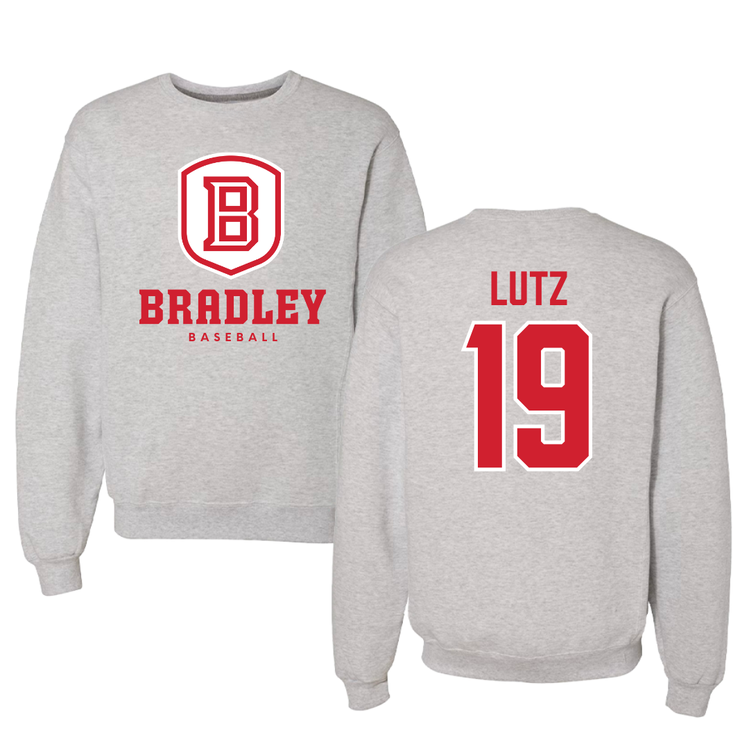 Bradley University Baseball Gray Crewneck - #19 Travis Lutz