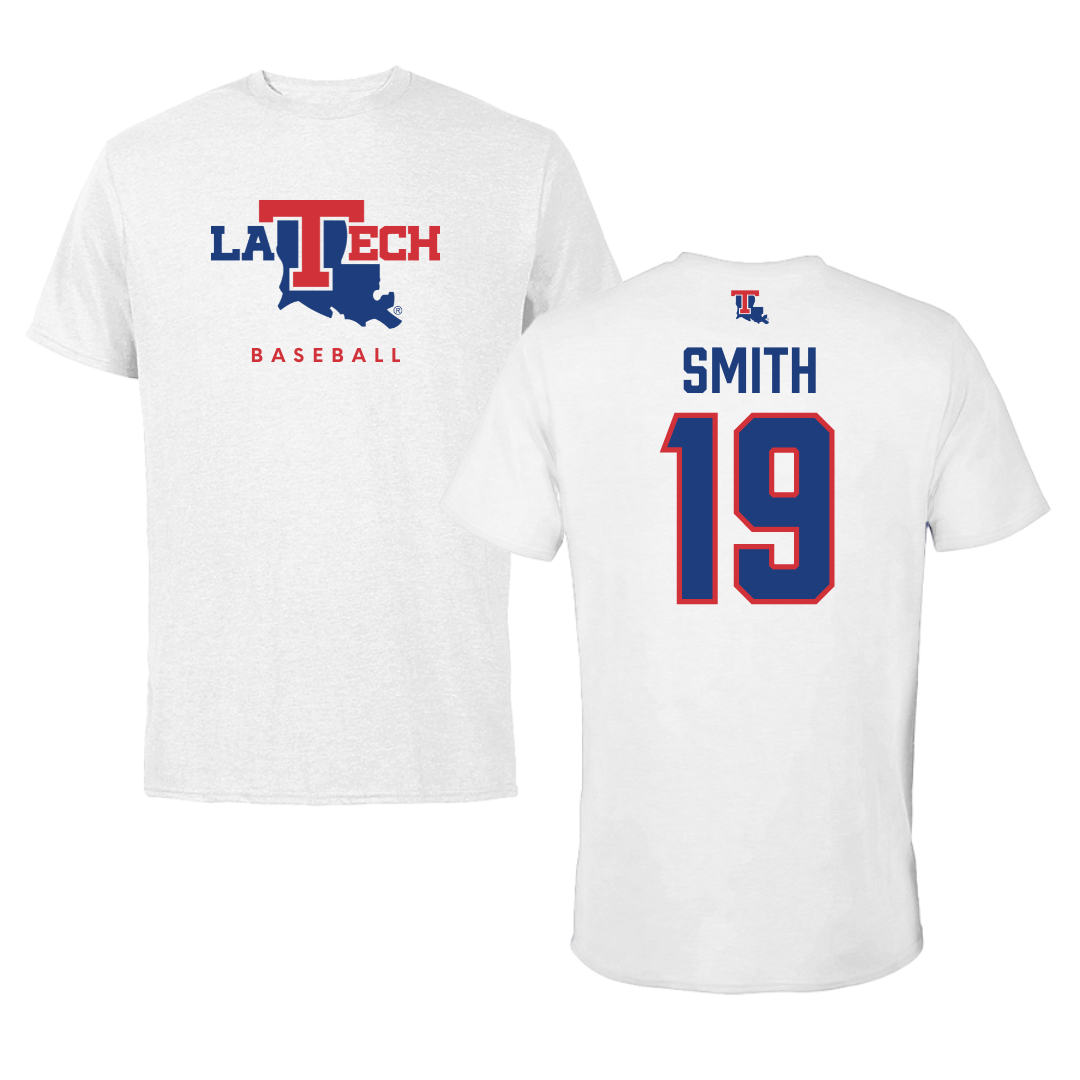 Louisiana Tech University Baseball White Tee  - #19 Luke Smith