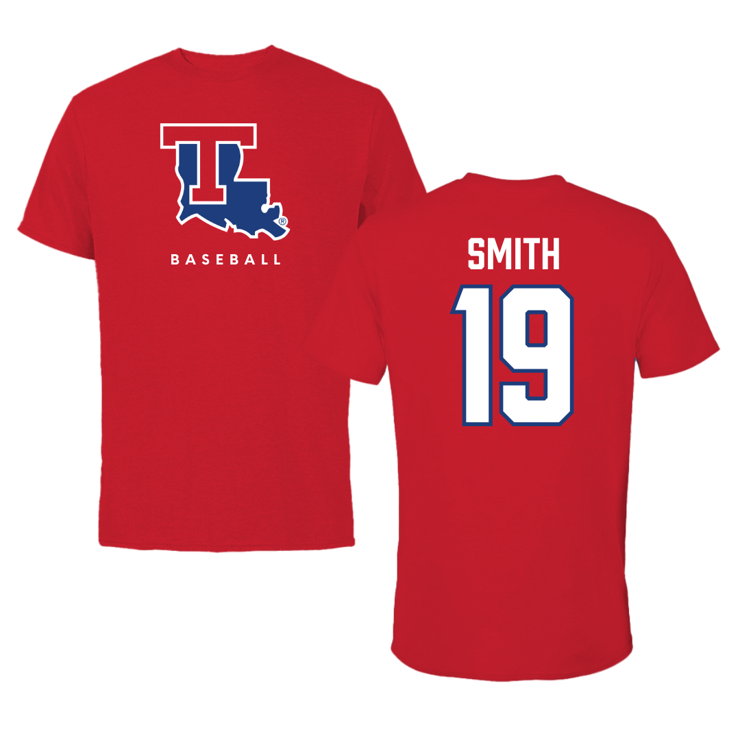 Louisiana Tech University Baseball Red Tee  - #19 Luke Smith
