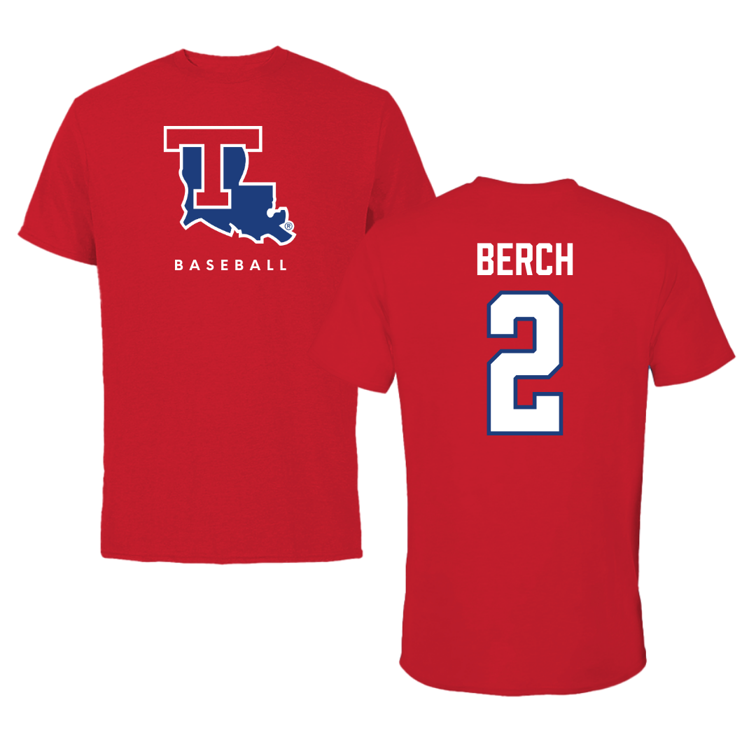 Louisiana Tech University Baseball Red Tee  - #2 Thaxton Berch