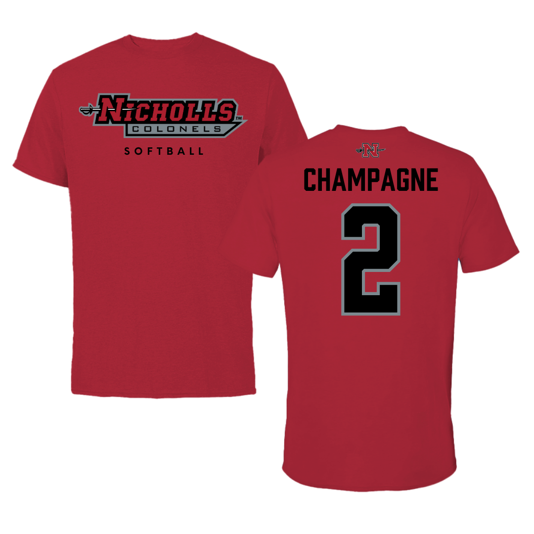 Nicholls State University Softball Red Tee  - #2 Mckenzie Champagne