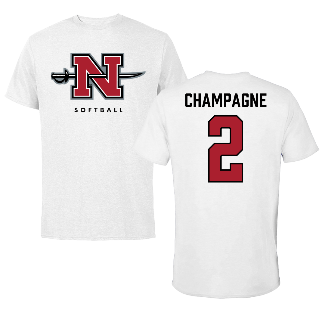 Nicholls State University Softball White Tee  - #2 Mckenzie Champagne