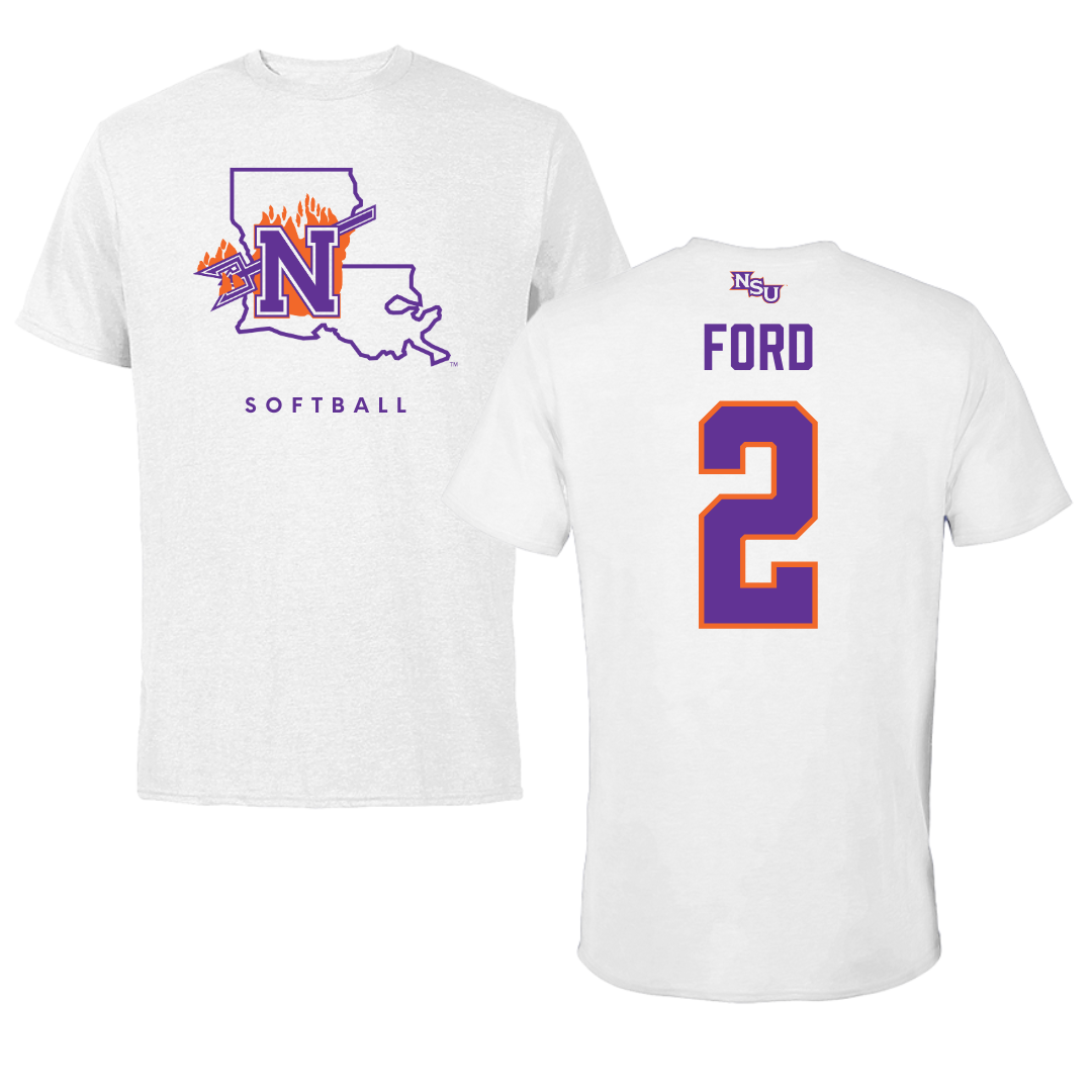 Northwestern State University Softball White Tee  - #2 Camryn Ford