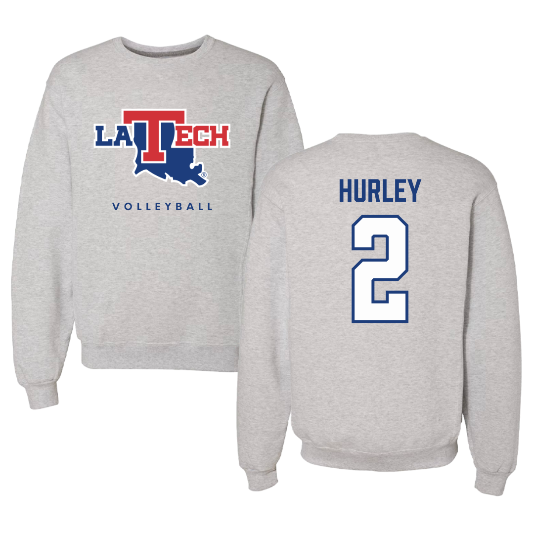 Louisiana Tech University Volleyball Gray Crewneck  - #2 Jailen Hurley
