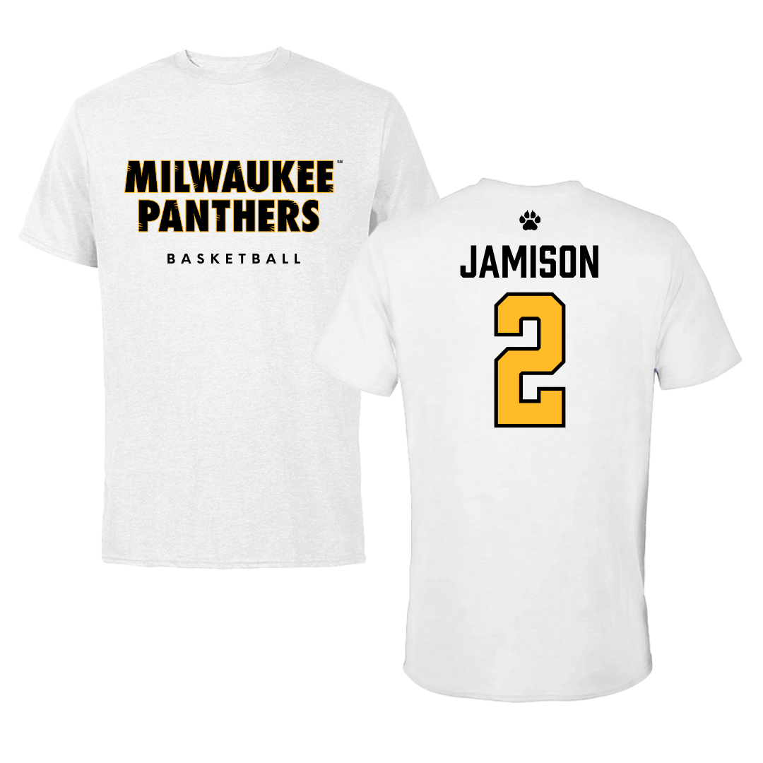 University of Wisconsin-Milwaukee Basketball White Tee  - #2 Elijah Jamison