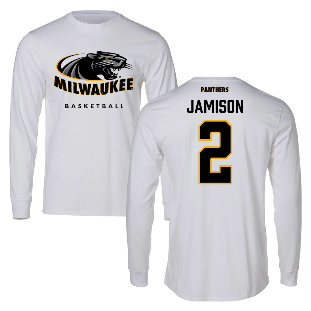 University of Wisconsin-Milwaukee Basketball White Long Sleeve  - #2 Elijah Jamison