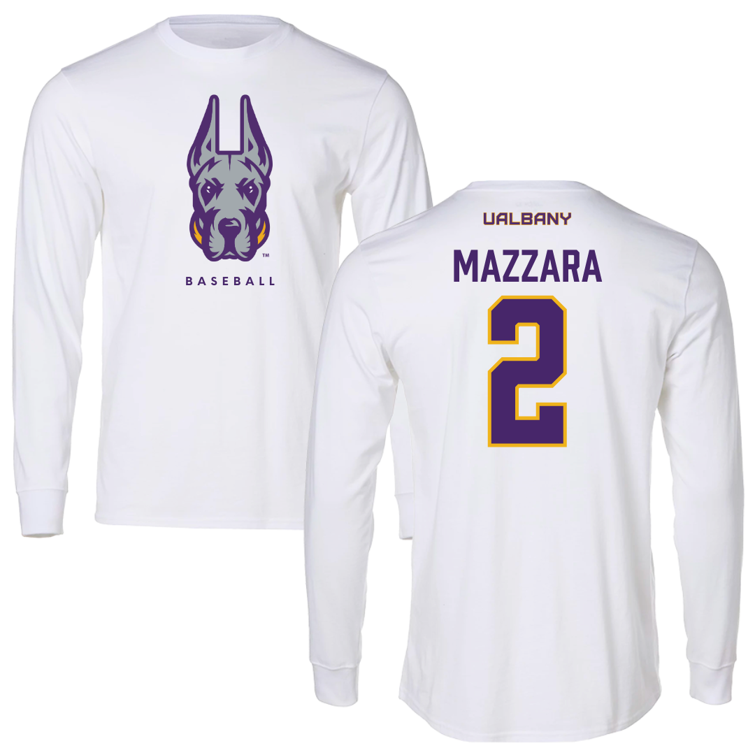 University at Albany Baseball White Long Sleeve  - #2 Victor Mazzara
