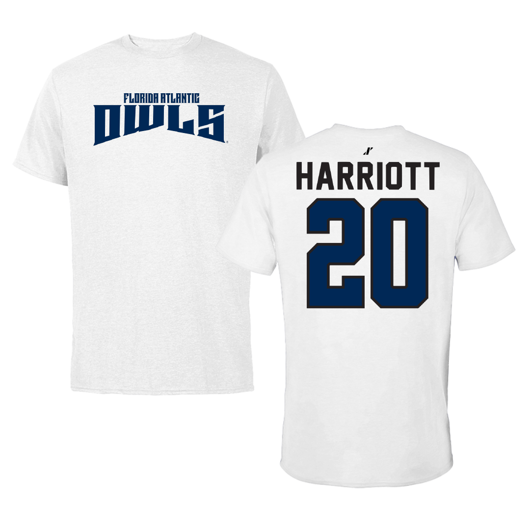 Florida Atlantic University Football White Classic Performance Tee - #20 Joshua Harriott