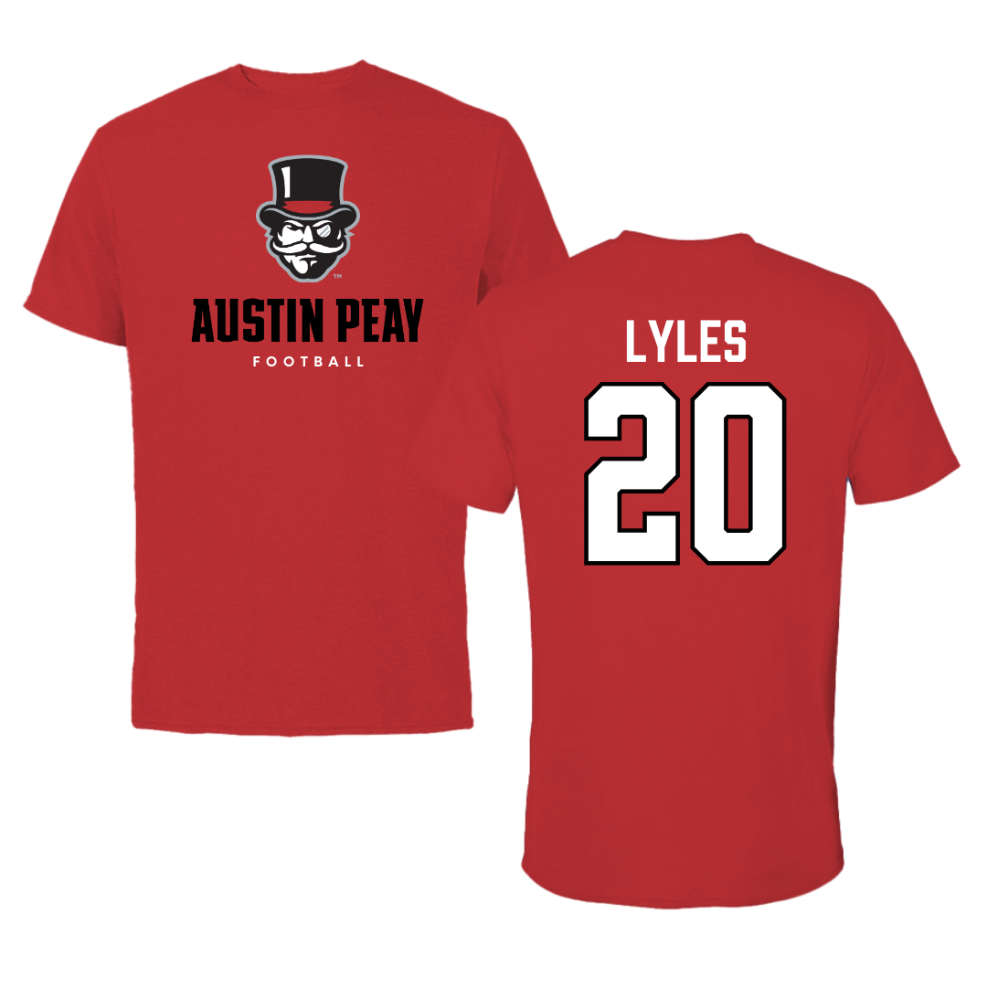 Austin Peay State University Football Red Mascot Tee - #20 Jaden Lyles