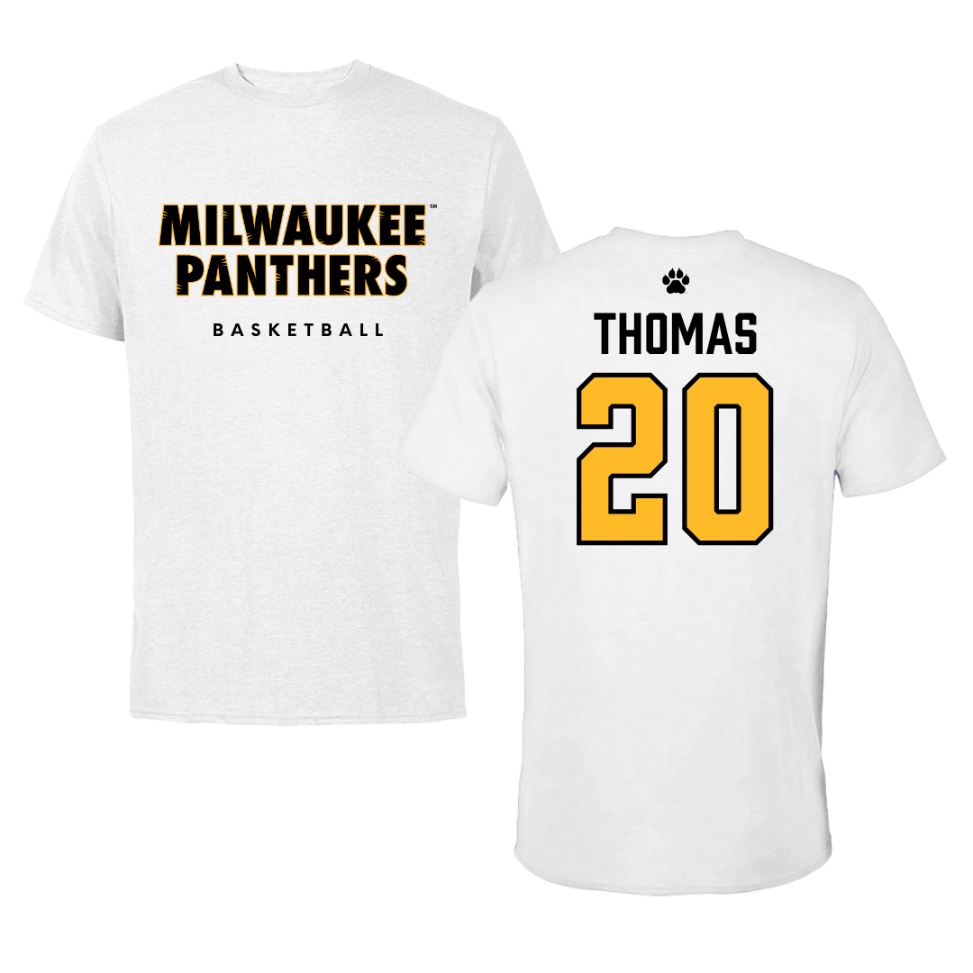 University of Wisconsin-Milwaukee Basketball White Tee  - #20 Maurice Thomas