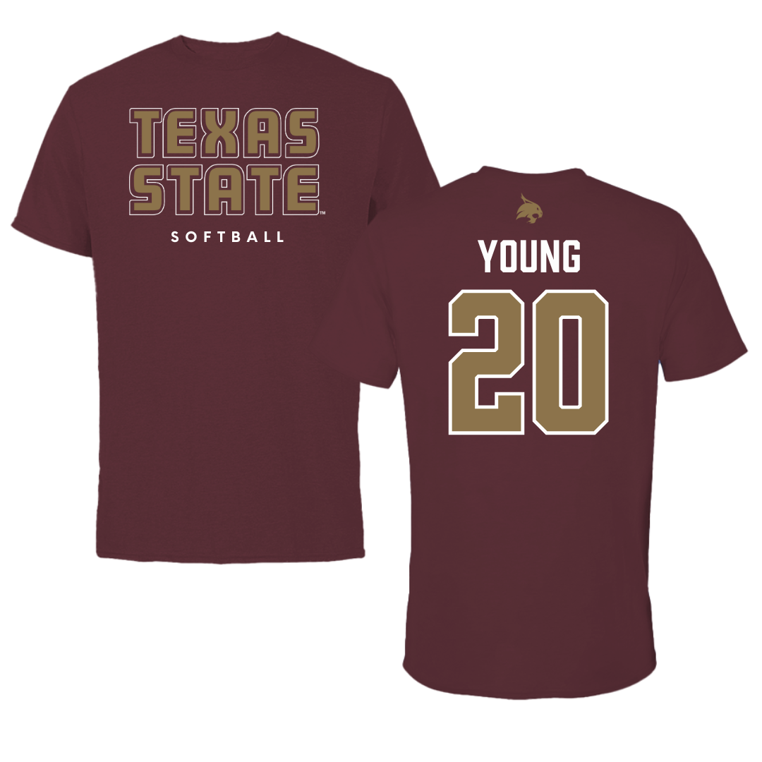 Texas State University Softball Maroon Tee  - #20 Peyton Young