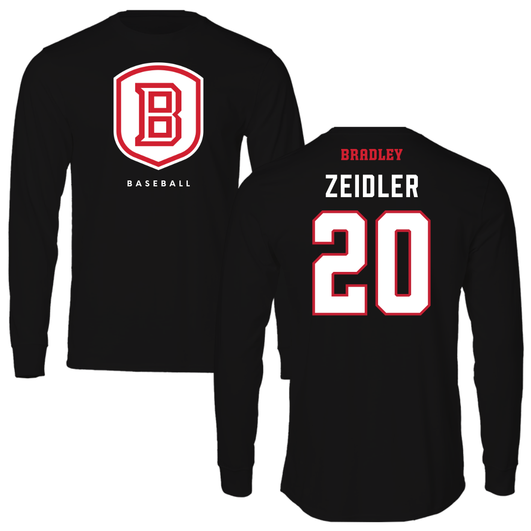 Bradley University Baseball Black Shield Long Sleeve - #20 Theo Zeidler