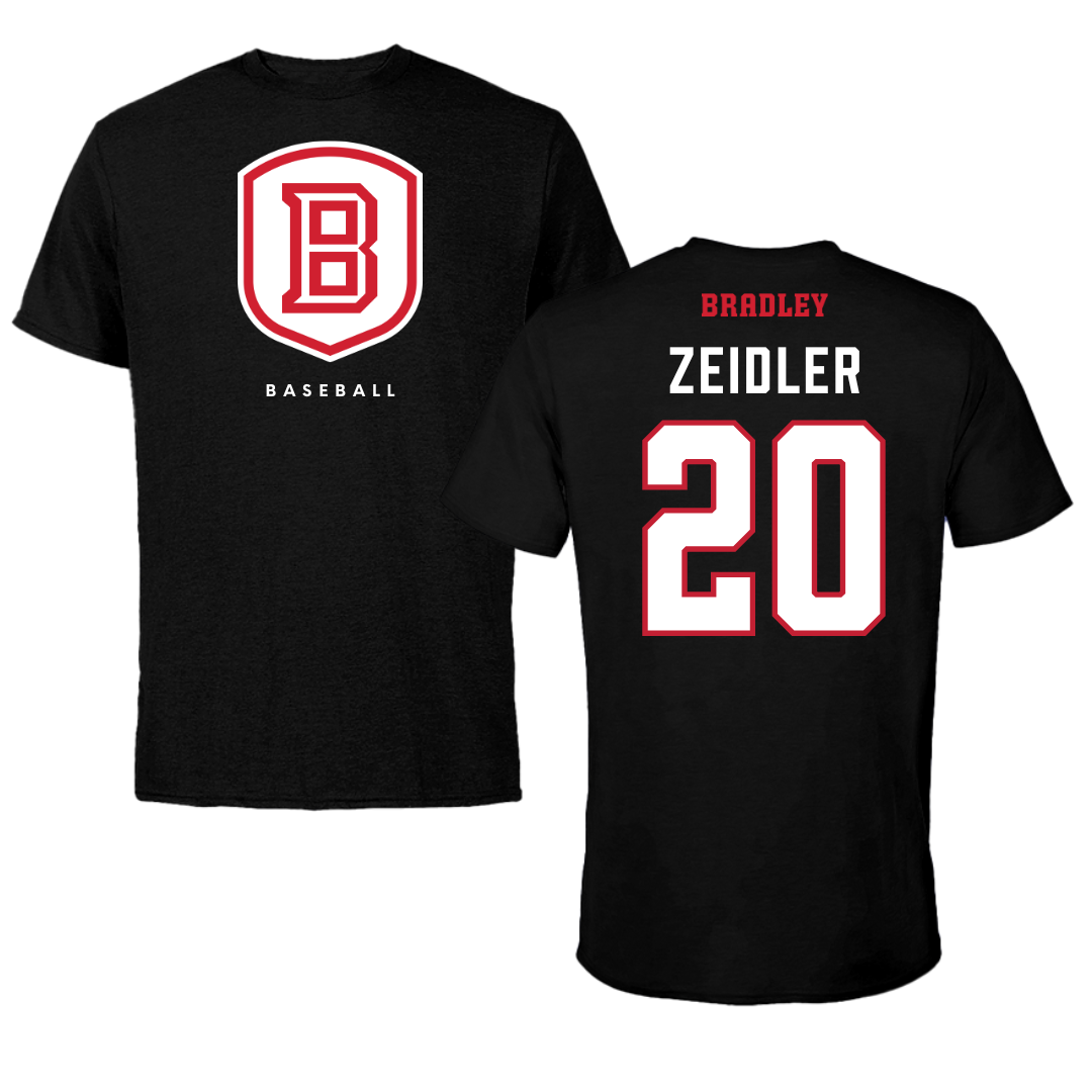 Bradley University Baseball Black Shield Tee - #20 Theo Zeidler