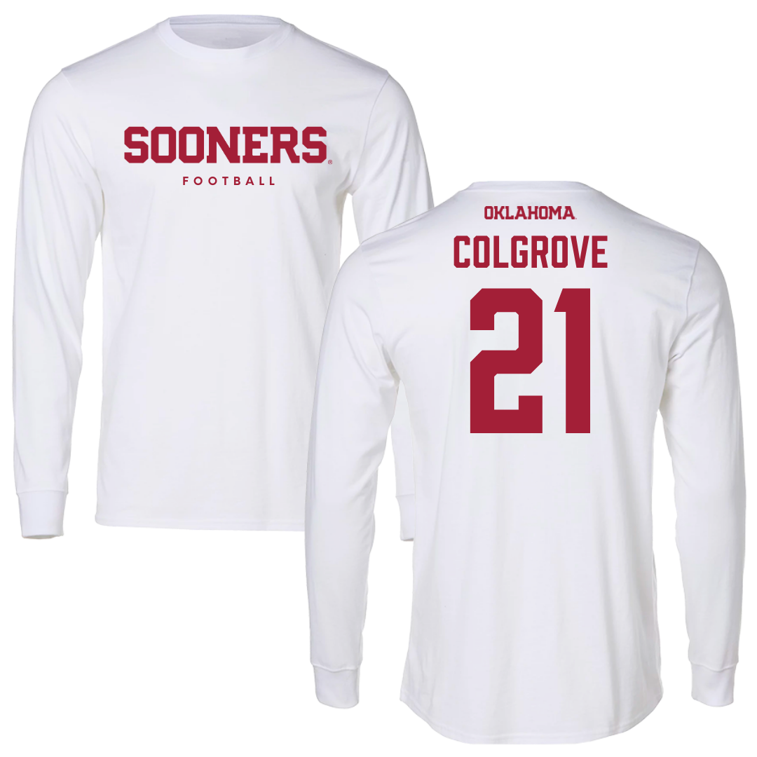 University of Oklahoma Football White Sooners Long Sleeve  - #21 Braylon Colgrove
