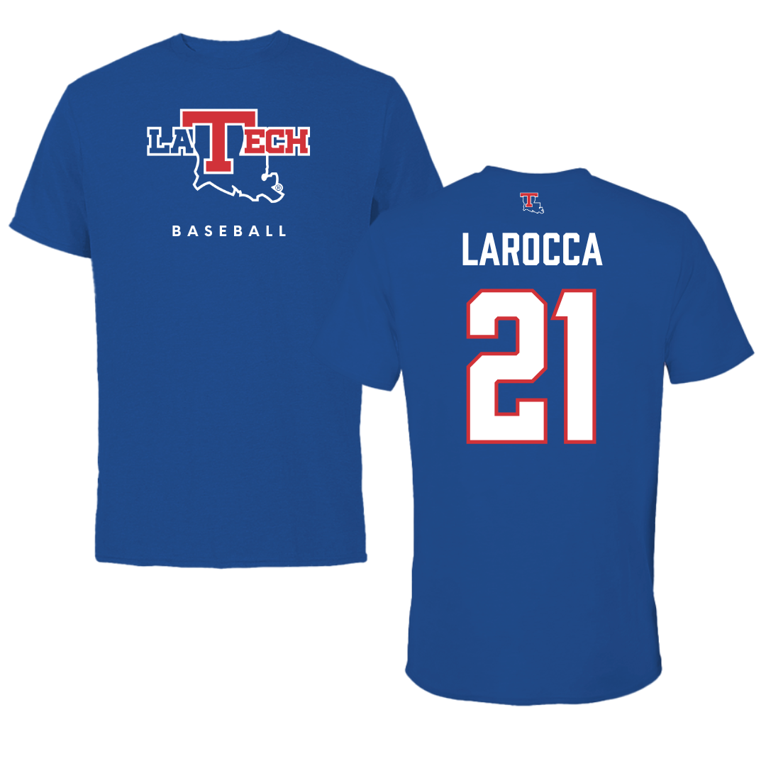 Louisiana Tech University Baseball True Royal Tee  - #21 Jake LaRocca