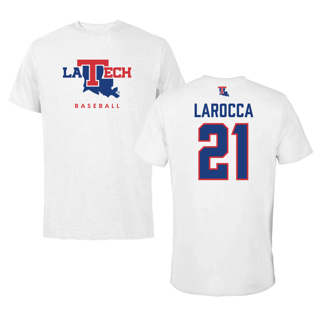 Louisiana Tech University Baseball White Tee  - #21 Jake LaRocca