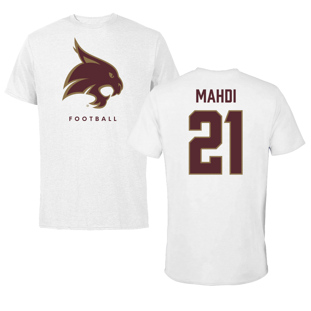 Texas State University Football White Tee  - #21 Ismail Mahdi