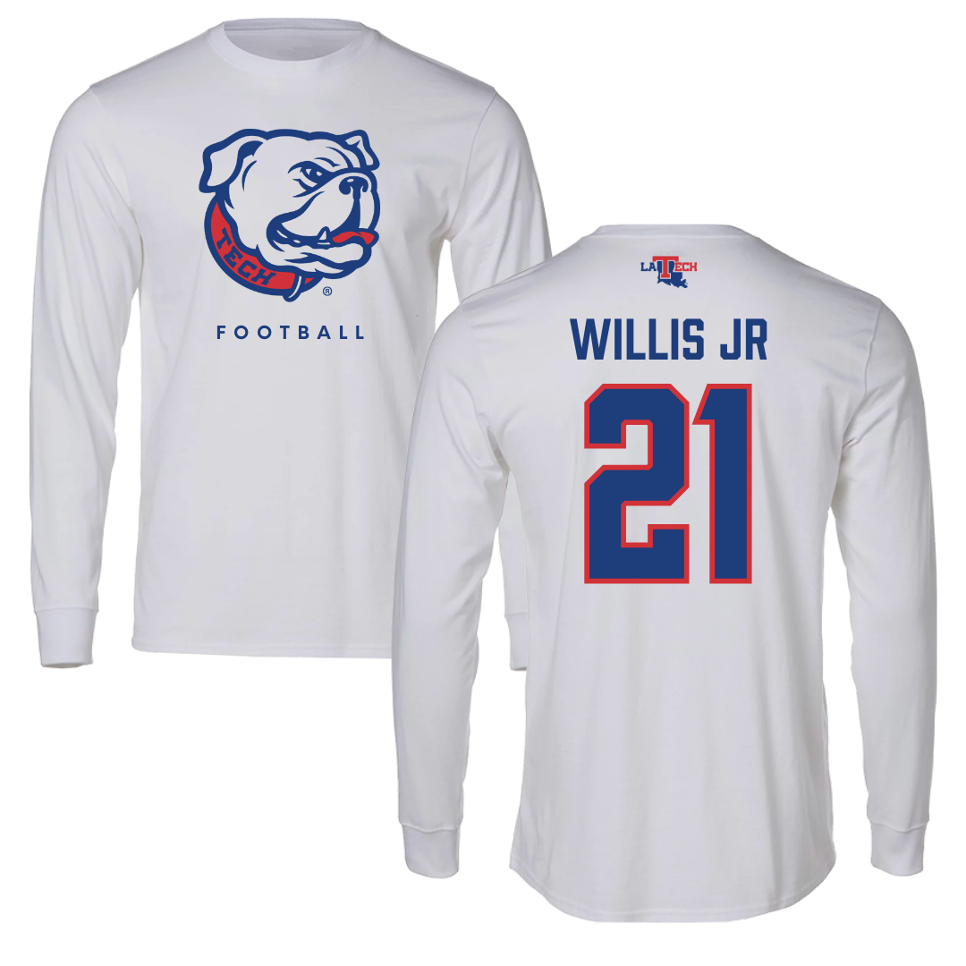 Louisiana Tech University Football White Long Sleeve  - #21 Keith Willis Jr