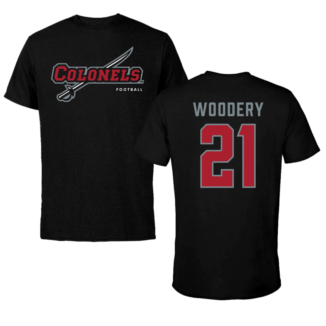 Nicholls State University Football Black Tee  - #21 Malik Woodery