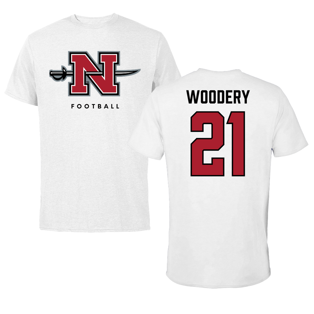 Nicholls State University Football White Tee  - #21 Malik Woodery