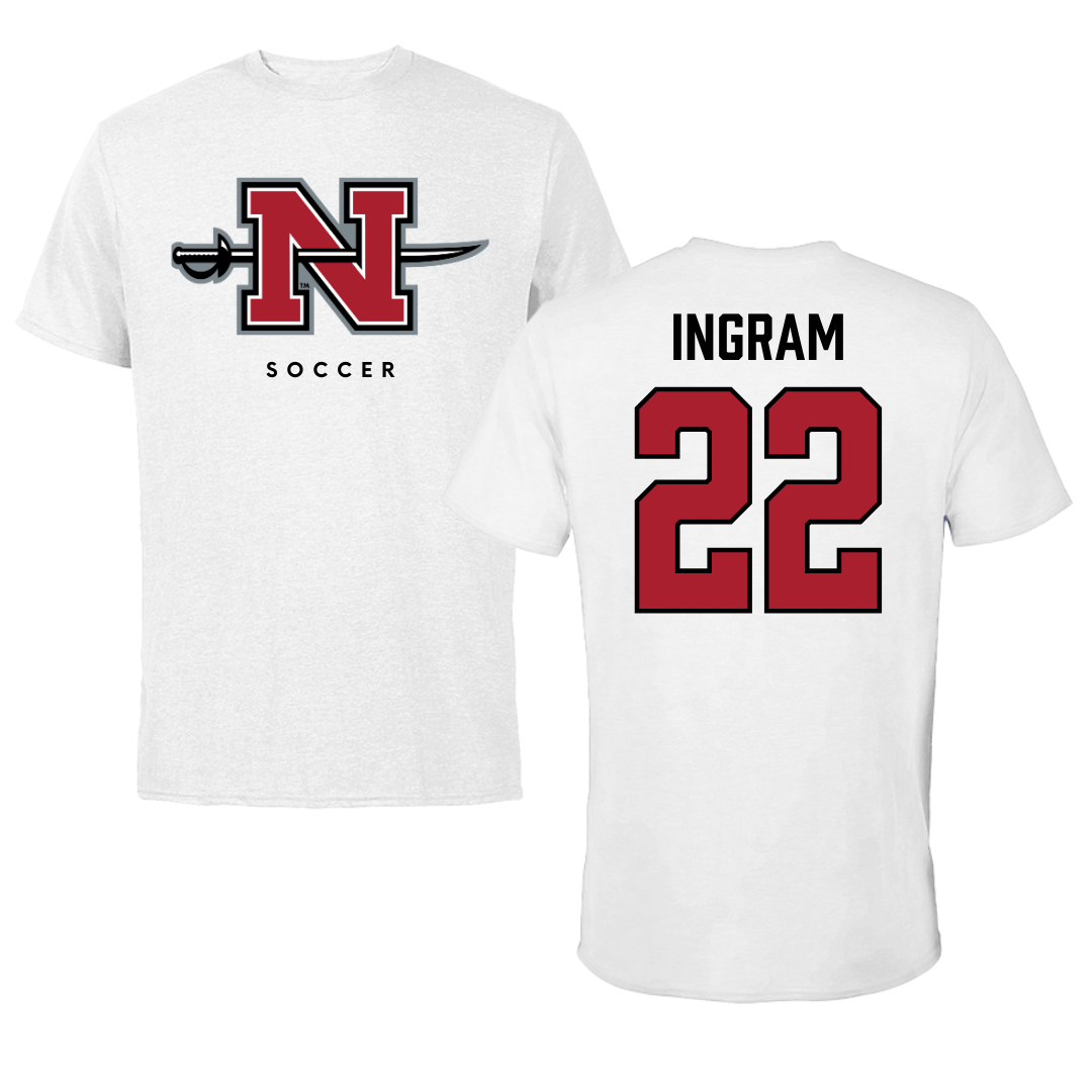 Nicholls State University Soccer White Tee  - #22 Kori Ingram