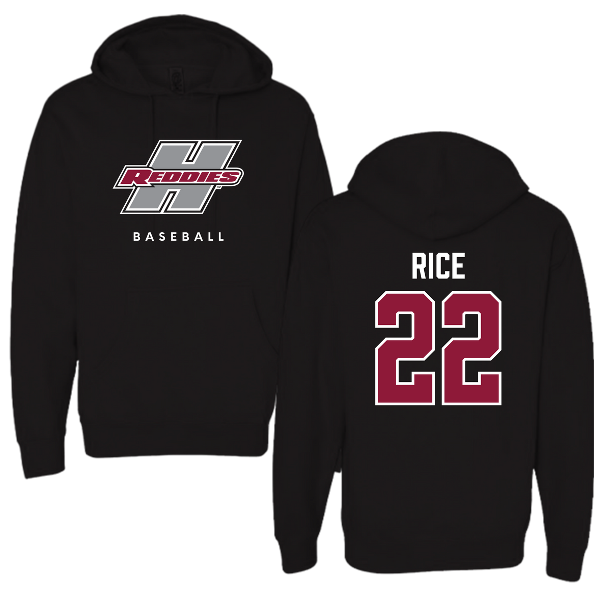 Sudadera con capucha negra de béisbol de la Universidad Estatal de Henderson - #22 Luke Rice