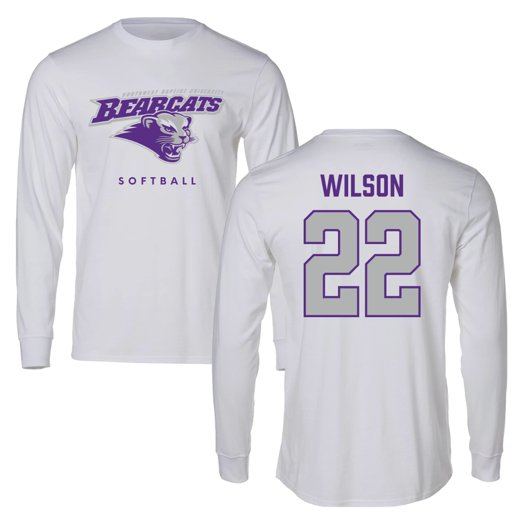Southwest Baptist University Softball White Long Sleeve  - #22 Malea Wilson