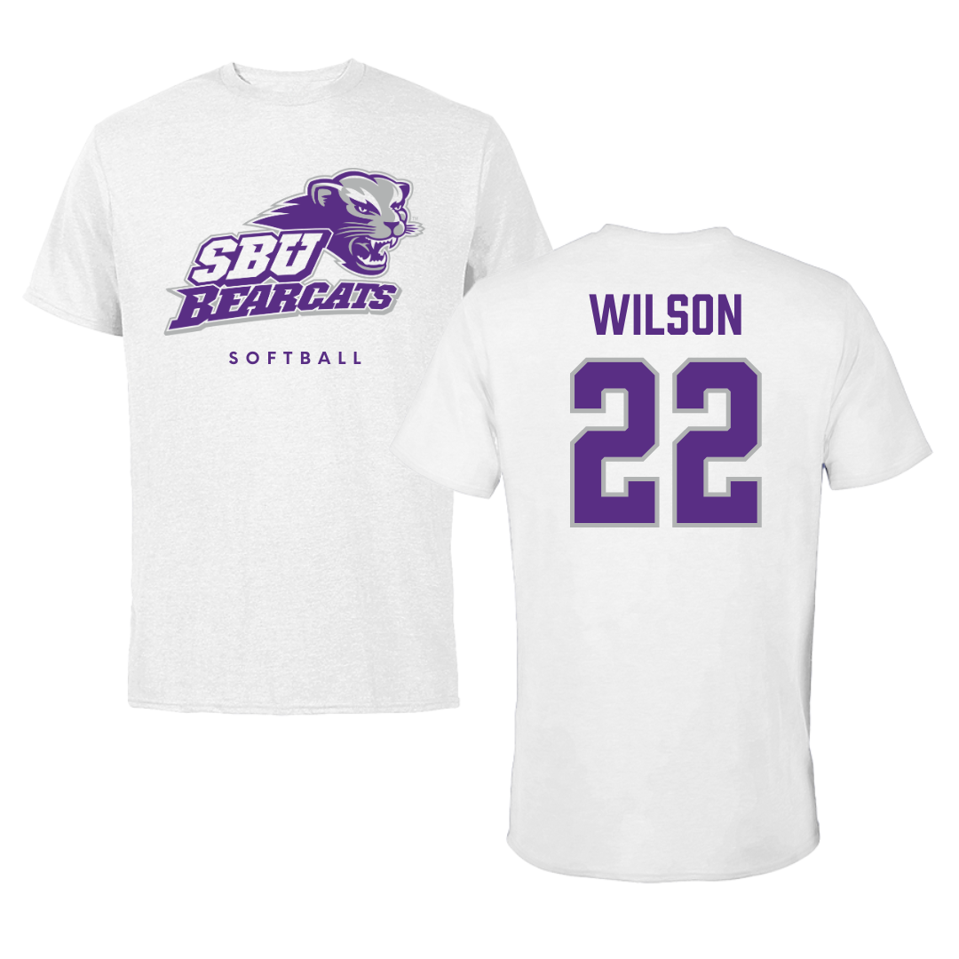 Southwest Baptist University Softball White Tee  - #22 Malea Wilson