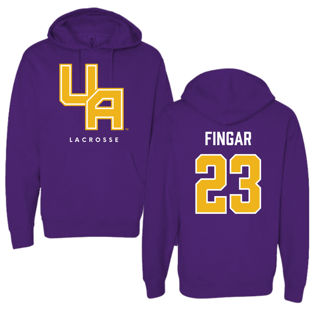 Sudadera con capucha morada de Lacrosse de la Universidad de Albany - #23 Conner Fingar