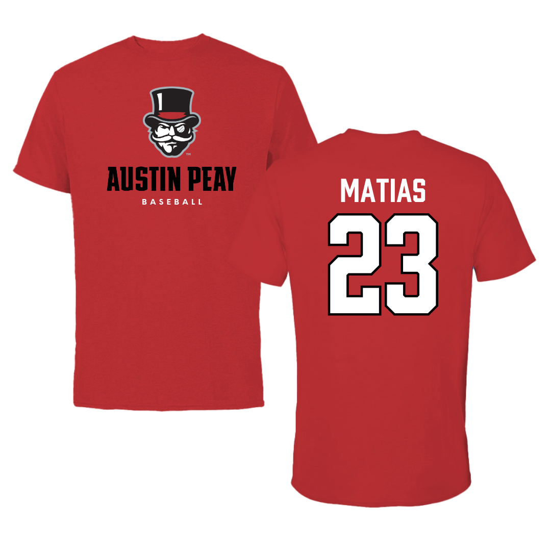 Austin Peay State University Baseball Red Mascot Tee - #23 Andres Matias