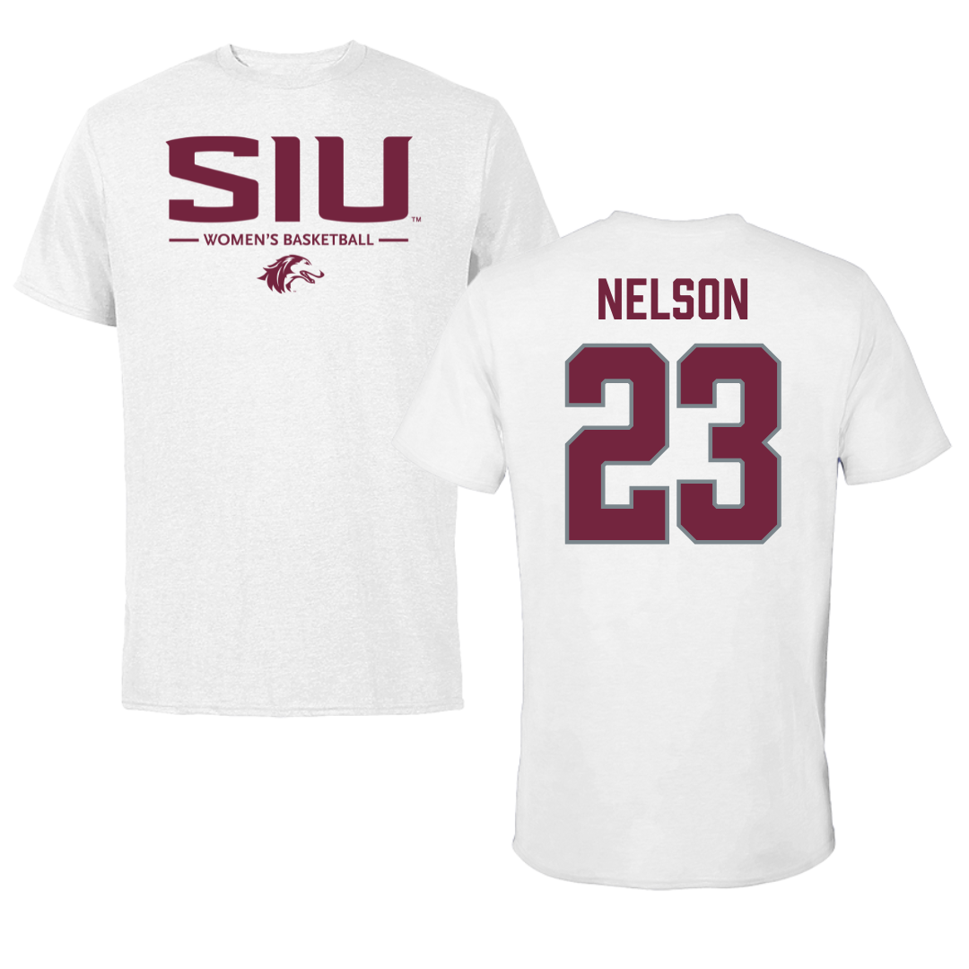 Southern Illinois University at Carbondale Basketball White Tee  - #23 Tkiyah Nelson