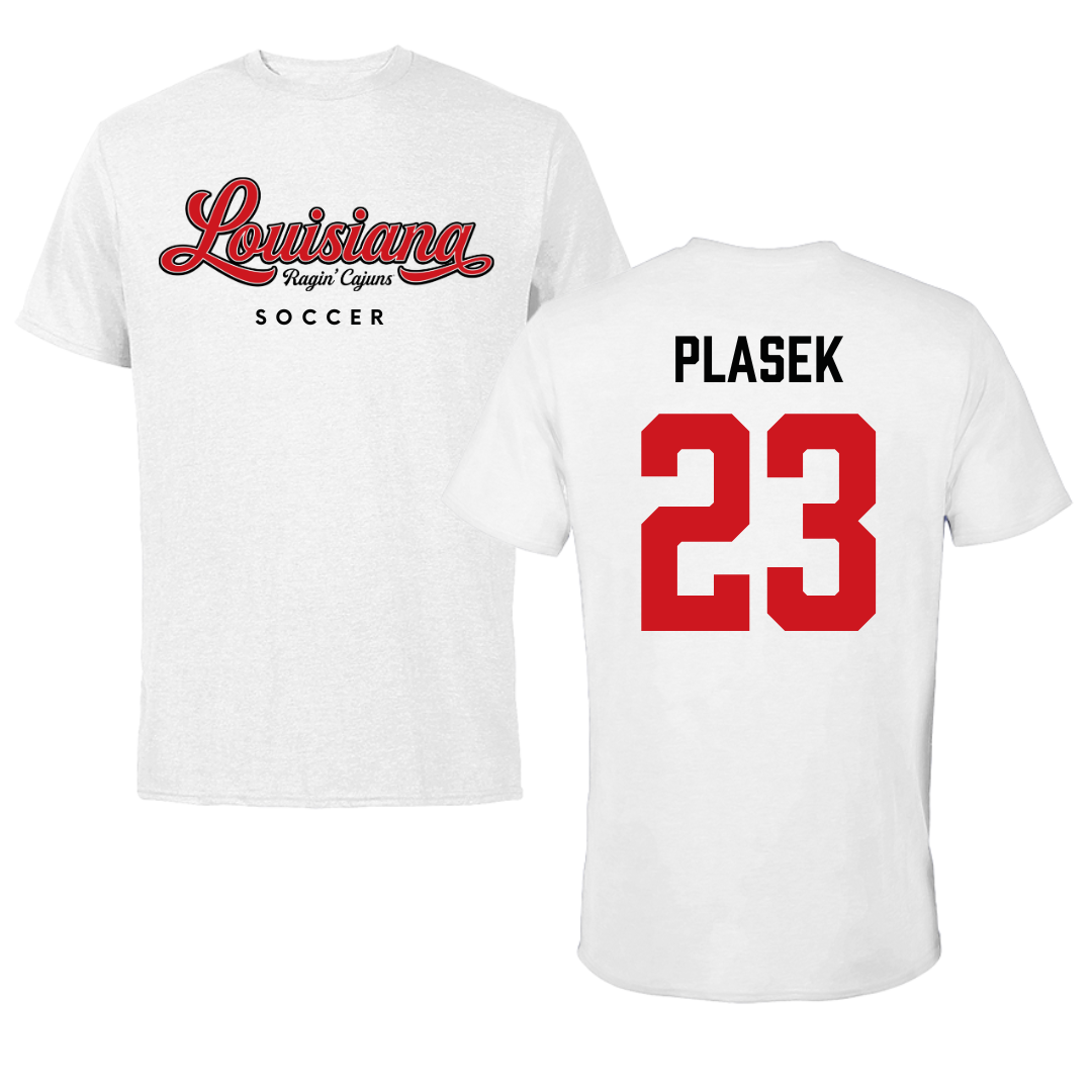University of Louisiana at Lafayette Soccer White Tee  - #23 Liberty Plasek