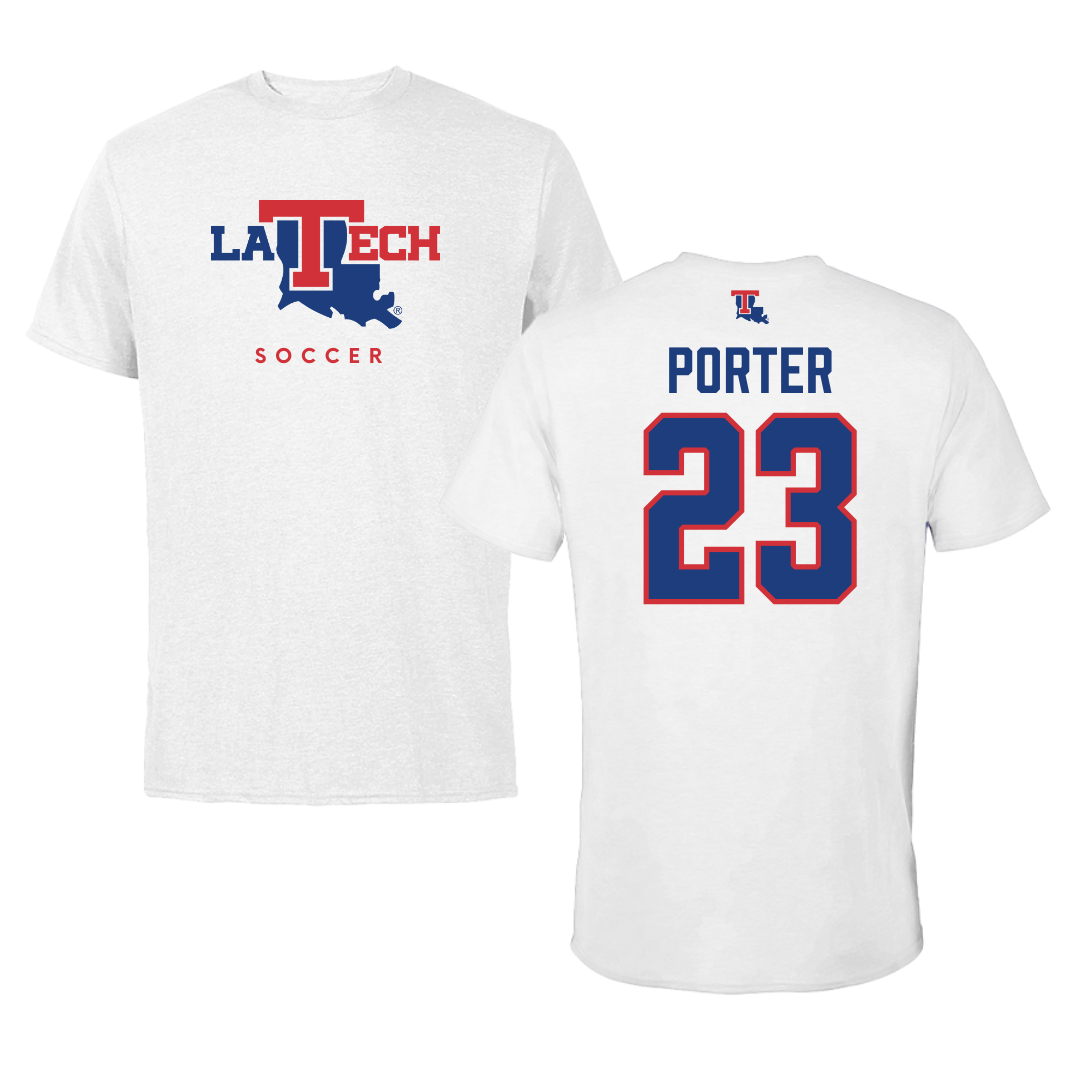 Louisiana Tech University Soccer White Tee  - #23 Jordan Porter