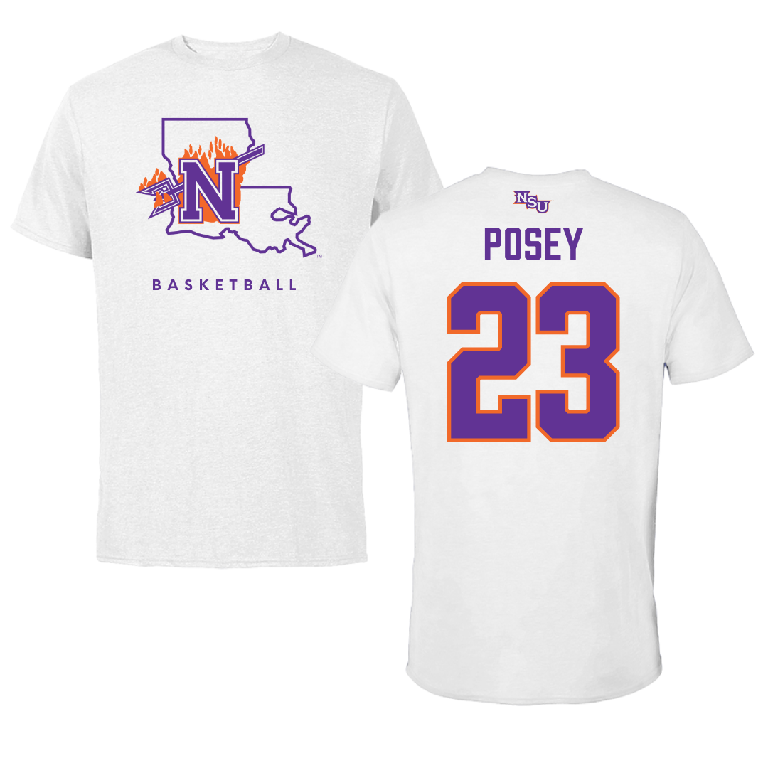 Northwestern State University Basketball White Tee  - #23 Duane Posey