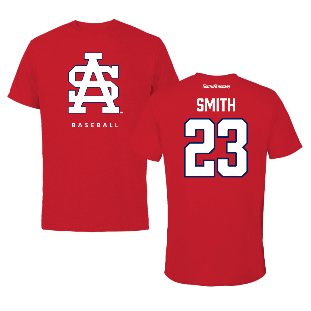 University of South Alabama Baseball Red Tee  - #23 Tyler Smith