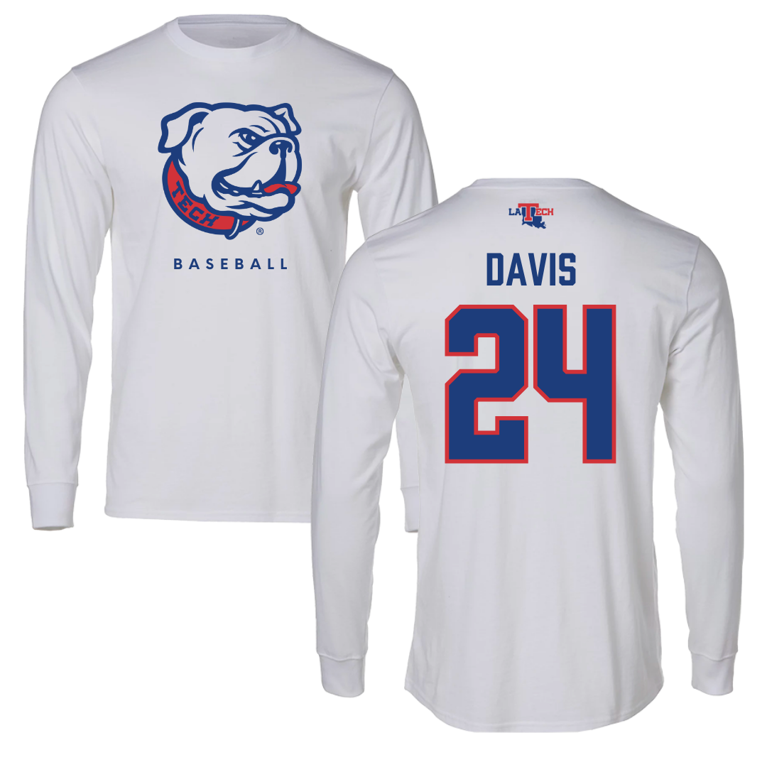 Louisiana Tech University Baseball White Long Sleeve  - #24 Dalton Davis