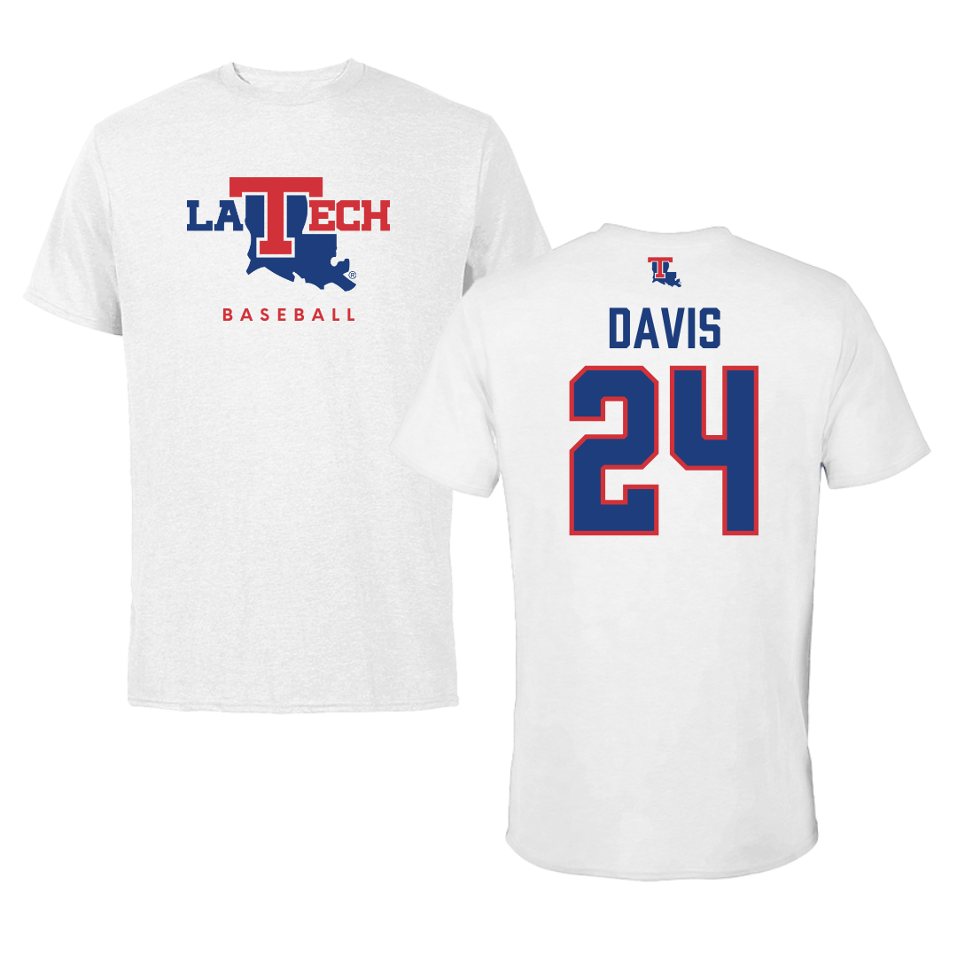 Louisiana Tech University Baseball White Tee  - #24 Dalton Davis