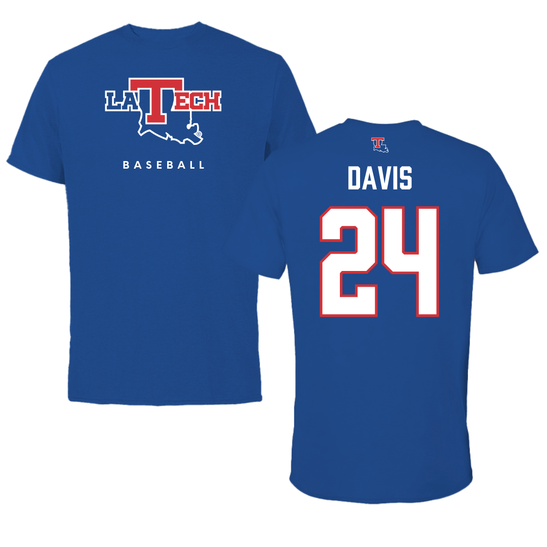 Louisiana Tech University Baseball True Royal Tee  - #24 Dalton Davis