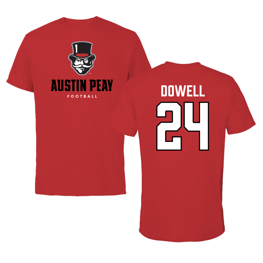 Austin Peay State University Football Red Mascot Tee - #24 Malaki Dowell
