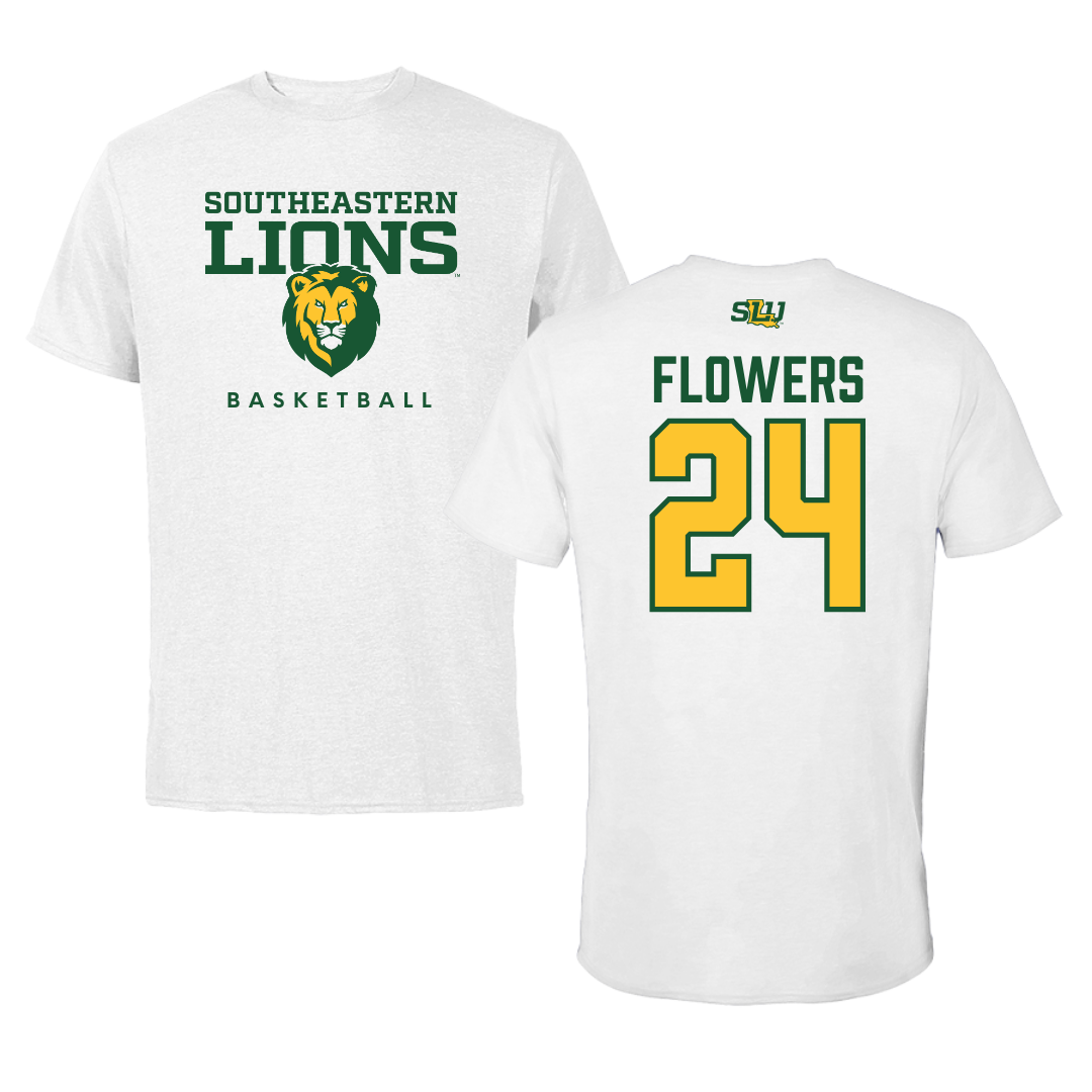 Southeastern Louisiana University Basketball White Tee  - #24 Dijone' Flowers