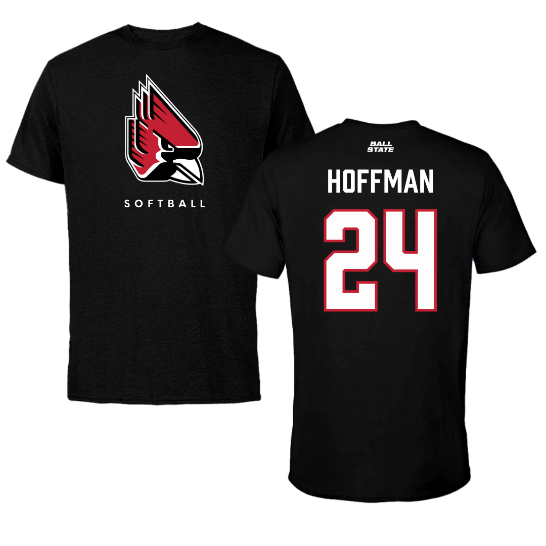 Ball State University Softball Black Tee  - #24 Jessica Hoffman