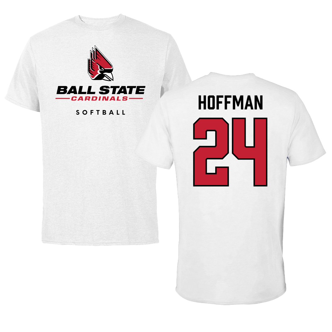 Ball State University Softball White Tee  - #24 Jessica Hoffman