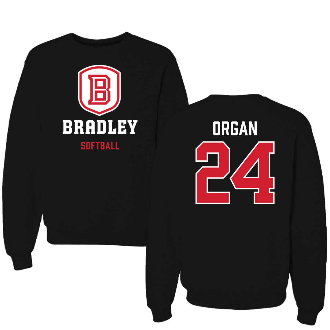 Bradley University Softball Black Block Crewneck - #24 Hannah Organ