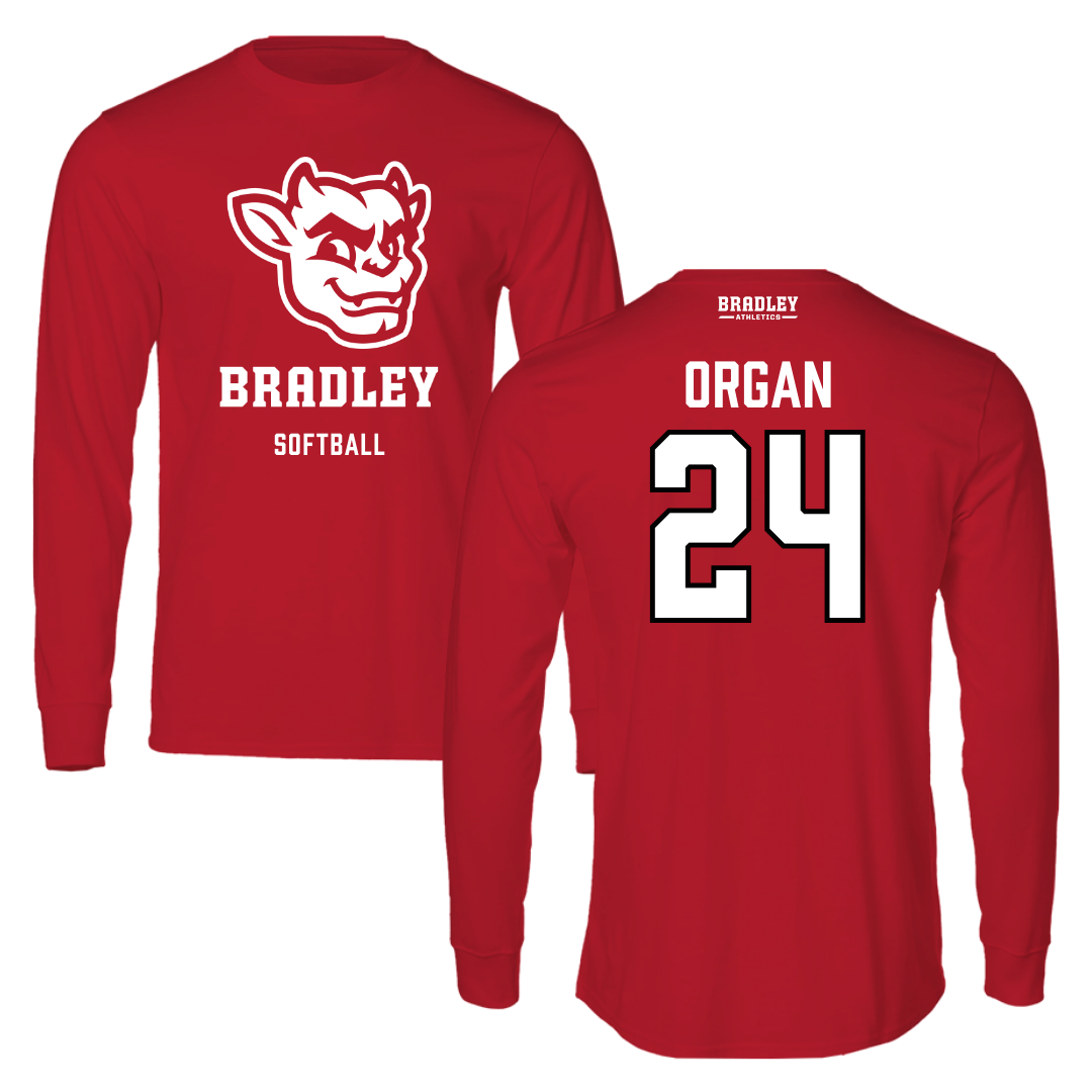 Bradley University Softball Red Mascot Long Sleeve - #24 Hannah Organ