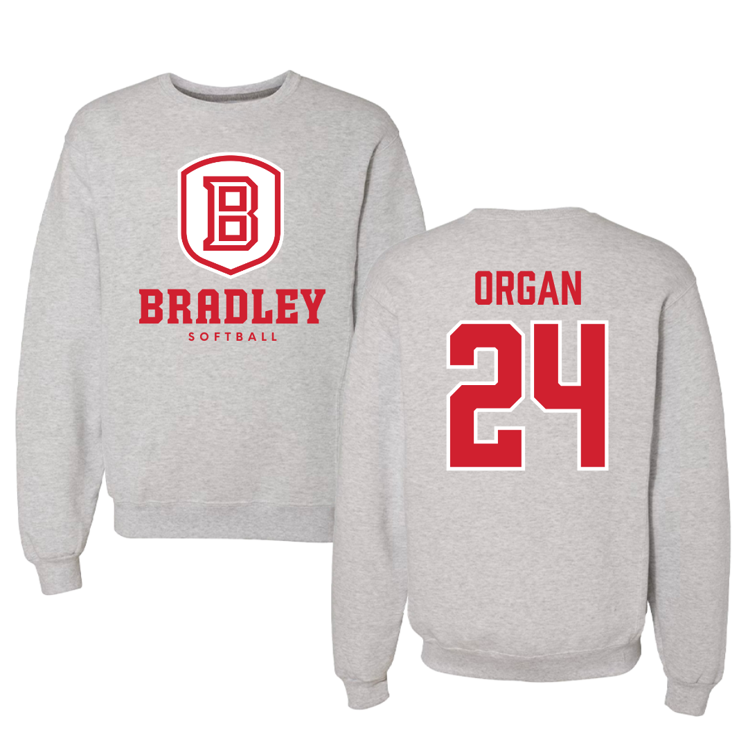 Bradley University Softball Gray Crewneck - #24 Hannah Organ